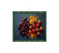 Tappetino scolapiatti con ciliegie e fragole per bancone della cucina, tappetino assorbente rosso e verde, tappetino scolapiatti in microfibra per frutta estiva, 40,6 x 45,7 cm