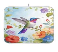 Tappetino scolapiatti con colibrì ad acquerello, per bancone della cucina, 45,7 x 61 cm, assorbente, scolapiatti in legno floreale