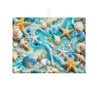 Tappetino scolapiatti con conchiglie costiere per bancone della cucina, tappetino scolapiatti assorbente blu oceano, tappetino scolapiatti in microfibra per spiaggia estiva per bar, protezione 45,7 x