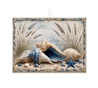 Tappetino scolapiatti con conchiglie nautiche per bancone della cucina, tappetino assorbente blu costiero, tappetino scolapiatti in microfibra estivo da spiaggia per la decorazione del bancone della
