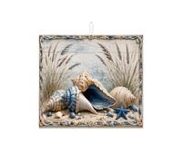 Tappetino scolapiatti con conchiglie nautiche per bancone della cucina, tappetino assorbente blu costiero, tappetino scolapiatti in microfibra estivo da spiaggia per la decorazione del bancone della
