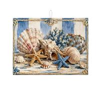 Tappetino scolapiatti con conchiglie nautiche per bancone della cucina, tappetino assorbente per scolapiatti blu costiero con stella marina, tappetino in microfibra per asciugatura estivo e spiaggia