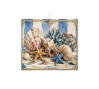 Tappetino scolapiatti con conchiglie nautiche per bancone della cucina, tappetino assorbente per scolapiatti blu costiero con stella marina, tappetino in microfibra per asciugatura estivo e spiaggia
