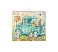 Tappetino scolapiatti con coniglietto pasquale per bancone della cucina, blu acqua floreale, assorbente, tappetino in microfibra fantasioso con primavera, 40,6 x 45,7 cm