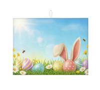 Tappetino scolapiatti con coniglietto pasquale per bancone della cucina, tappetino assorbente per scolapiatti a forma di uovo, tappetino per asciugare i piatti della primavera, in microfibra, per