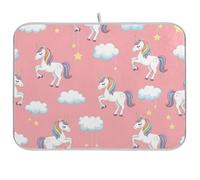 Tappetino scolapiatti con criniera arcobaleno con unicorni bianchi, per bancone della cucina, assorbenti, reversibile, 40,6 x 45,7 cm