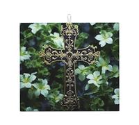 Tappetino scolapiatti con croce nera tra fiori verdi, per bancone della cucina, 45,7 x 40,6 cm, super assorbente, in microfibra, tappetino scolapiatti antiscivolo extra large per scolapiatti da cucina