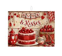 Tappetino scolapiatti con cuori rossi per bancone della cucina, stile vintage, romantico, assorbente, tappetino scolapiatti in microfibra, per San Valentino, 45,7 x 61 cm