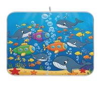 Tappetino scolapiatti con delfino, colore blu, ad asciugatura rapida, reversibile, scolapiatti per bancone della cucina, 40,6 x 45,7 cm