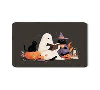 Tappetino scolapiatti con fantasma e gatto, per bancone della cucina, grazioso tappetino in gomma assorbente con zucca e strega, tappetino in gomma assorbente, tappetino per asciugare in pelle PU 30,5
