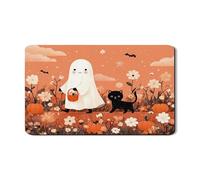 Tappetino scolapiatti con fantasma e gatto, per Halloween, con graziosa zucca floreale assorbente in gomma, tappetino scolapiatti autunnale in pelle PU per bancone della cucina, 30,5 x 50,8 cm