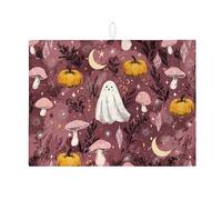 Tappetino scolapiatti con fantasma e zucca, per bancone della cucina, divertente tappetino assorbente per scolapiatti color pesca, tappetino in microfibra autunnale per proteggere il bar, 45 x 61 cm