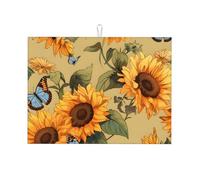 Tappetino scolapiatti con farfalla e girasole retrò assorbente per bancone della cucina, tappetino da caffè vintage con anello per appenderlo, 45,7 x 61 cm