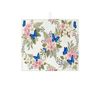 Tappetino scolapiatti con farfalla floreale per bancone della cucina, tappetino assorbente per scolapiatti con farfalla blu, tappetino scolapiatti in microfibra per giardino primaverile per