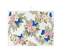 Tappetino scolapiatti con farfalla floreale per bancone della cucina, tappetino assorbente per scolapiatti con farfalla blu, tappetino scolapiatti in microfibra per giardino primaverile per