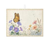 Tappetino scolapiatti con farfalla floreale per bancone della cucina, tappetino assorbente vintage da giardino, tappetino scolapiatti primaverile elegante in microfibra per decorazione bancone della