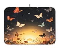 Tappetino scolapiatti con farfalla in un mare di fiori per bancone della cucina, 40,6 x 45,7 cm, assorbente, scolapiatti in legno floreale