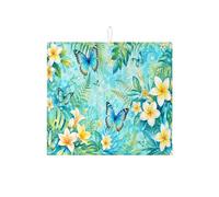 Tappetino scolapiatti con farfalla tropicale, per bancone della cucina, tappetino assorbente floreale blu acqua, tappetino in microfibra botanico estivo per proteggere bar, 40,6 x 45,7 cm