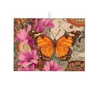 Tappetino scolapiatti con farfalla vintage assorbente per bancone della cucina, tappetino etnico con fiore da caffè, scolapiatti con anello per appenderlo, 45,7 x 61 cm