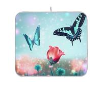 Tappetino scolapiatti con farfalle e fiori campo verde acqua carino ultra assorbente grande piano di lavoro calore pad piatti secchi cucina bancone stampe artistiche 45,7 x 61 cm