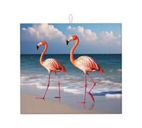 Tappetino scolapiatti con fenicottero che cammina sulla spiaggia, super assorbente, tappetino da cucina con gancio, facile da pulire, accessori da cucina, scolapiatti per piatti, 45,7 x 40,6 cm