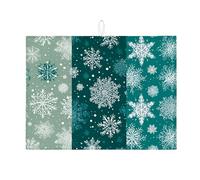 Tappetino scolapiatti con fiocco di neve per bancone della cucina, tappetino assorbente per scolapiatti blu e verde con fiocco di neve, tappetino in microfibra invernale per bar, 45 x 61 cm