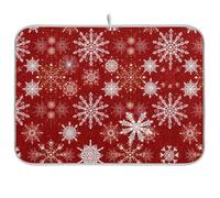 Tappetino scolapiatti con fiocco di neve, stella rossa e bianca, tappetino per bar, scolapiatti per piano di lavoro, 40,6 x 45,7 cm
