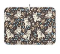 Tappetino scolapiatti con fiori blu e beige con lupi, tappetino per scolapiatti per cucina, bancone della cucina, decorazione per piano di lavoro, tappetino per asciugare i piatti, 16 x 18 cm