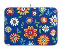 Tappetino scolapiatti con fiori colorati blu, tappetino assorbente per scolapiatti resistente al calore, protezione per piano di lavoro da cucina, gadget grande 45,7 x 61 cm