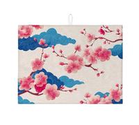 Tappetino scolapiatti con fiori di ciliegio, per bancone della cucina, tappetino assorbente per scolapiatti a forma di nuvola blu, tappetino scolapiatti in microfibra primaverile per bar, 45,7 x 61 cm