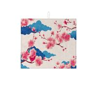 Tappetino scolapiatti con fiori di ciliegio, per bancone della cucina, tappetino assorbente per scolapiatti a forma di nuvola blu, tappetino scolapiatti in microfibra primaverile per bar, 40,6 x 45,7