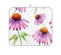 Tappetino scolapiatti con fiori di echinacea viola, carino, ultra assorbente, a prova di calore, con passante per appendere il bancone della cucina, 45,7 x 61 cm
