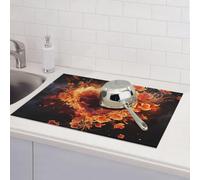 Tappetino scolapiatti con fiori di fuoco e cuore, per bancone della cucina, assorbente in microfibra, reversibile, lavabile, 45,7 x 61 cm, facile da pulire, per decorare la casa, la cucina, la sala da