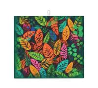 Tappetino scolapiatti con foglie colorate della giungla per bancone della cucina, 45,7 x 40,6 cm, in microfibra, super assorbente, tappetino scolapiatti antiscivolo extra large per scolapiatti da