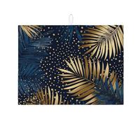 Tappetino scolapiatti con foglie di palma blu navy per bancone della cucina, tappetino assorbente per scolapiatti a pois dorati, tappetino scolapiatti in microfibra tropicale per bar, 45,7 x 61 cm