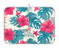 Tappetino scolapiatti con foglie tropicali e fiori di ibisco rosso, stella marina, hawaiano, tappetino per scolapiatti per bancone della cucina, tappetino extra large per scolapiatti 45,7 x 61,7 cm