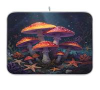 Tappetino scolapiatti con funghi e vita marina per bancone della cucina, 40,6 x 45,7 cm, assorbente, scolapiatti in legno floreale