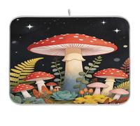 Tappetino scolapiatti con funghi stellati della giungla per bancone della cucina, 45,7 x 61 cm, assorbente, scolapiatti in legno floreale