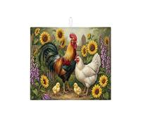Tappetino scolapiatti con gallo e gallina per bancone della cucina, tappetino assorbente colorato scolapiatti tappetino scolapiatti rustico in microfibra per protezione bar 40,6 x 45,7 cm