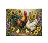 Tappetino scolapiatti con gallo e gallina per bancone della cucina, tappetino assorbente colorato scolapiatti tappetino scolapiatti rustico in microfibra per protezione bar 45,7 x 61 cm