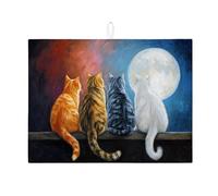 Tappetino scolapiatti con gatti sotto la luna per bancone della cucina, tappetino assorbente per scolapiatti dal design colorato con gatto, divertente tappetino in microfibra per asciugatura bar 45,7
