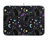 Tappetino scolapiatti con gatto e luna, assorbente, reversibile, accessori da cucina, 40,6 x 45,7 cm