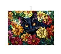 Tappetino scolapiatti con gatto floreale per bancone della cucina, in microfibra vivace ispirato alla natura, decorazione stagionale per la cucina per la primavera e l'estate, 45,7 x 61 cm