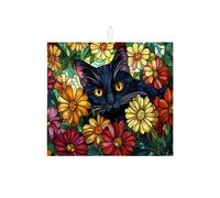 Tappetino scolapiatti con gatto floreale per bancone della cucina, in microfibra vivace ispirato alla natura, decorazione stagionale per la cucina per la primavera e l'estate, 40,6 x 45,7 cm
