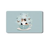 Tappetino scolapiatti con gatto in tazza da tè per bancone della cucina, graziosa farfalla floreale assorbente in gomma scolapiatti, tappetino scolapiatti in pelle PU per bar 30,5 x 50,8 cm