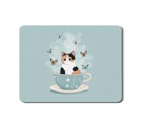 Tappetino scolapiatti con gatto in tazza da tè per bancone della cucina, graziosa farfalla floreale assorbente in gomma scolapiatti, tappetino scolapiatti in pelle PU per bar 45,7 x 61 cm