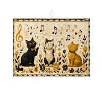 Tappetino scolapiatti con gatto musicale, per bancone della cucina, vintage, nero e oro, assorbente, in microfibra, per l'autunno, 45,7 x 61 cm