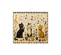 Tappetino scolapiatti con gatto musicale, per bancone della cucina, vintage, nero e oro, assorbente, in microfibra, per l'autunno, 40,6 x 45,7 cm