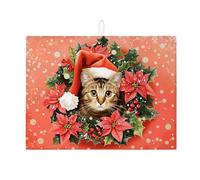 Tappetino scolapiatti con gatto natalizio per bancone della cucina, motivo stella di Natale, assorbente, tappetino scolapiatti in microfibra, per bancone della cucina, decorazione per le vacanze, 45 x