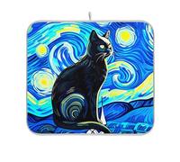 Tappetino scolapiatti con gatto nero e cielo notturno blu ad asciugatura rapida, con stampe artistiche e accessori per il bancone della cucina, 40,6 x 45,7 cm